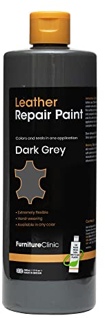 Furniture Clinic Leather Repair Paint & Dye | Self Seal Colourant for Quick and Easy Leather Repair | Suitable for Sofas, Car Seat, Shoes, Handbag, and More - Dark Grey, 250ml