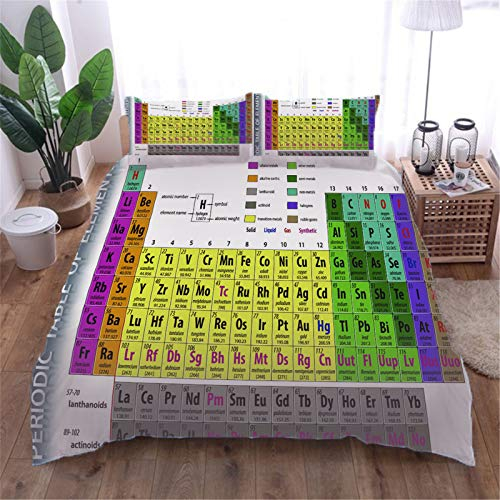 AOUAURO Bettwäsche 155x220 Periodensystem Bettbezug Set 3D 3-Teiliges Polyester mit Reißverschluss 1 Bettbezug und 2 Kissenbezug 80x80cm 3 Stück