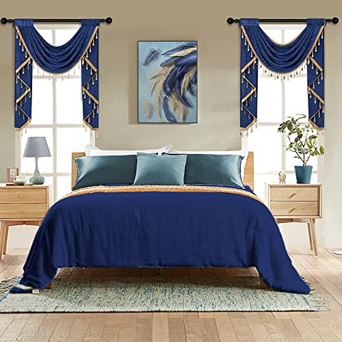 ELKCA Querbehang für Wohnzimmer, Chenille, Wasserfall-Volant für Küche, 1 Paneel (geeignet für Fensterbreite 61 cm bis 88,9 cm), Königsblau