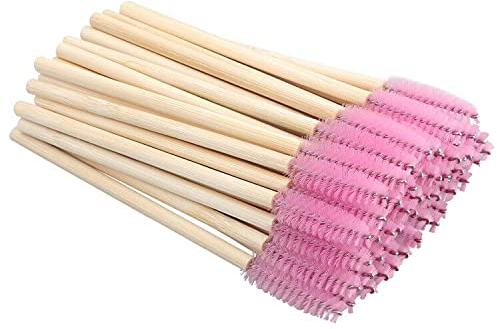 G2PLUS Rosa Einweg Wimpernbürste mit Holzgriff 50 Stück Wimpernbürstchen Wimpern-Applikator Bürste für Mascara, Wimpernverlängerung (Rosa)