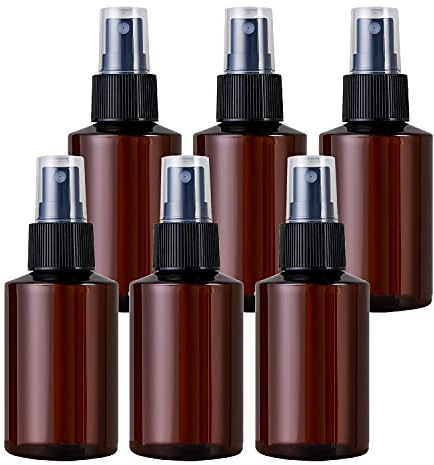 TIANZD 6 Pieces Empty 100 ml Brown PET Plastic Fine Mist Pump Spray Bottles with Black Sprayer for Cosmetic Perfume Water Travel Portable Containers Refillable, 1x Funnel