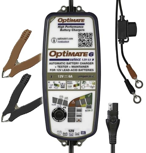Tecmate Optimate 6 Select - 12V 6A, TM-371, 9-Step Gold Series Battery Saving Charger & maintainer, Blue