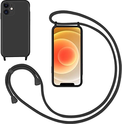 GoodcAcy Crossbody Lanyard Case for iPhone 12/iPhone 12 Pro, Liquid Silicone Protective Phone Case with Strap Adjustable Neck Cord Necklace Soft Cover for iPhone 12/iPhone 12 Pro, Black