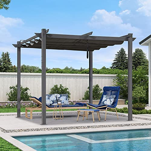 PURPLE LEAF 3 X 3 M Metal Pergola With Retractable Roof, Large Garden Pergola for BBQ, Outdoor, Balcony and Patio, Grey