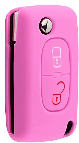 SALPIE Funda para llave compatible con CITROEN C2 C3 C4 C5 PICASSO 2 Teclas PEUGEOT 107 206 207 307 308 406 407 Mando a Distancia (Rosa, Cubierta de Silicona)