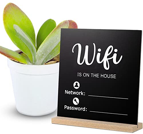Cartello WiFi in legno, con scritta WiFi in stile lavagna in stile lavagna, cartello con password, decorazione in legno, per casa o azienda, 20 x 20 cm (WiFi Style)