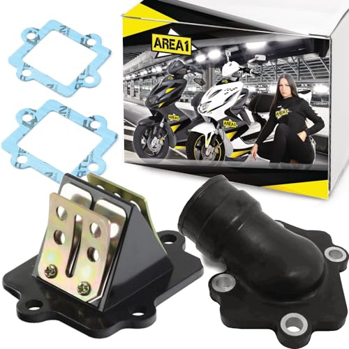 Area1 Membranblock + Ansaugstutzen 50ccm 2T kompatibel mit Yamaha Aerox 50 (R/Naked) Neos Jog R BWS Why Passend für MBK Nitro Booster Ovetto MachG Stunt Malaguti F10 Jet F12 Phantom F15 Firefox K2 461