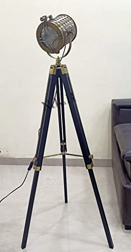 Lampada da Terra Treppiede Industriale Vintage Legno Cinema Faro In Piedi Apparecchi di Illuminazione Riflettore Decorazioni