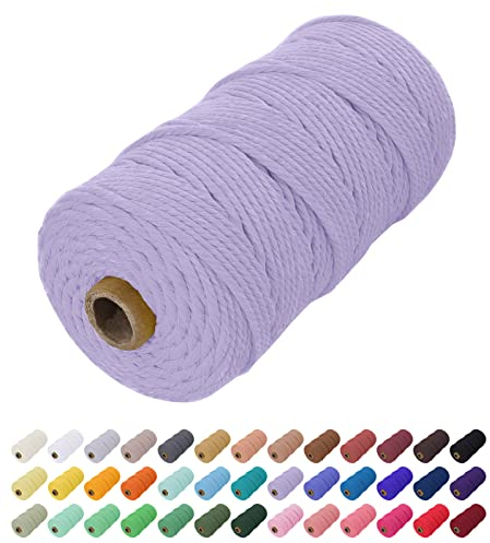 Uiopa Makramee Garn 2mm x 200m, Baumwollkordel Farbig Baumwollgarn Geflochten Baumwollseil, Natürliche Baumwollschnur für Wandbehang, Vorhang, Traumfänger, Hängepflanze, Deko (Violett)