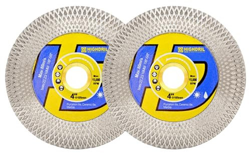 HIGHDRIL Tile Diamond Saw Blade,2pcs Cutting Disc Wheel 4/105mm for Dry/Wet Cutting & Grinding Porcelain Granite Marble Ceramic Artificial Stone