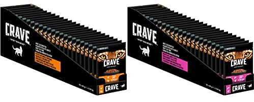 Crave Adult - Katzennassfutter - mit Huhn und Truthan - 24 x 85g & Crave Katzenfutter - getreidefreies, proteinreiches Nassfutter Pastete mit Lachs & Huhn, 24 Portionsbeutel (24 x 85g), 2040 g