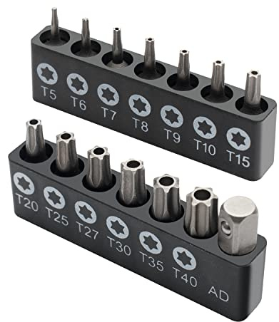 ROTATION 14-teiliges manipulationssicheres Stern-Bits, Chrom-Vanadium-Stahl, T5-T40 Schlaggrad-Sicherheits-Torx-Bit-Set, 6,35 mm Sechskantschaft