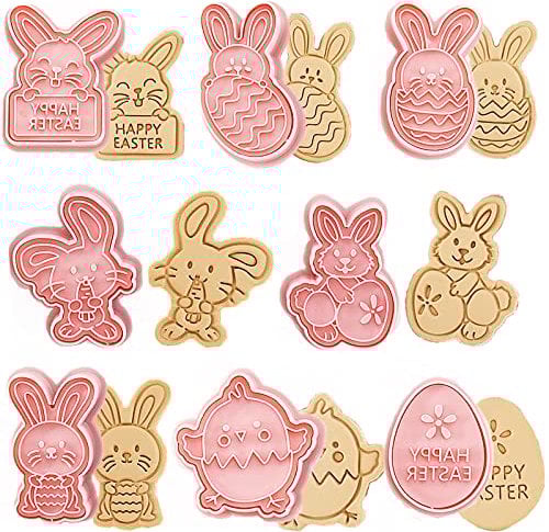 Easter Biscuit Moulds, 8pcs Easter Cookie Cutter Set, Rabbit Cookie Cutter Cookie Stamp Set, Easter Egg Biscuit Cutter Stampers Emboss Biscuit Cutters for Baking (Easter Theme)
