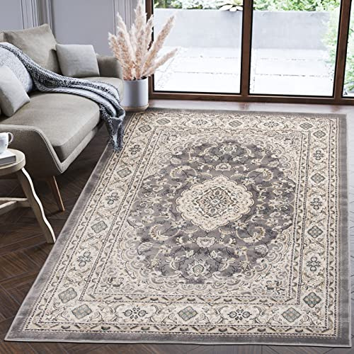 Mazovia Teppich Flur 80x150cm Anthrazit Grau Klassisch Weich Pflegeleicht | Teppich für Eingangsbereich Küche Büro Wohnzimmer Schlafzimmer Fußbodenheizungsgeeignet Reinigungsmittelbeständig Kurzflor