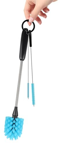 3-in-1 Long Handle Bottle Brush - Water Bottle Cleaning Accessories - Flexible Scrub Brush for Water Bottles,Mugs, Glasswares - With Reusable Straw Brush ,Dishwasher Safe