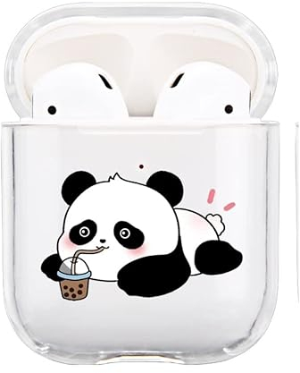 Idocolors Hülle Kompatibel mit AirPods 1 & 2 Case Cover Weiche TPU Stoßfest Schutzhülle Transparent mit Panda Muster (LED Sichtbar) Unterstützt Kabelloses Aufladen