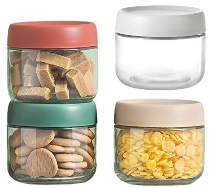 Hniuyun 4 pack 10oz Wide Mouth Glass Jars with Screw Lids for Sealing,Overnight Oats, Salad Dressing, Spice, Candies, DIY Projects, Reusable Food Storage Containers
