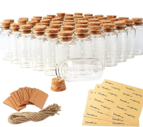 GUDELAK 48pcs 25ml Glass Bottles with Cork Stoppers, Mini Small Glass Vials for Wedding Favors DIY Crafts Baby Shower Birthday Home Decorations