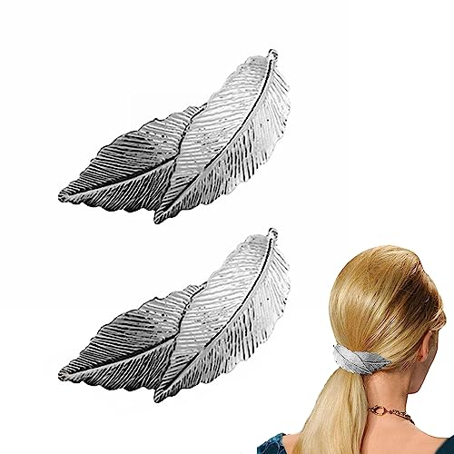 MsTeco Vintage Blatt Haarspange, 2 Stück Barrette Metall Haarspange Legierung Clip Minimalistisch Blatt Clip Exquisite für Frauen und Mädchen (Silber)