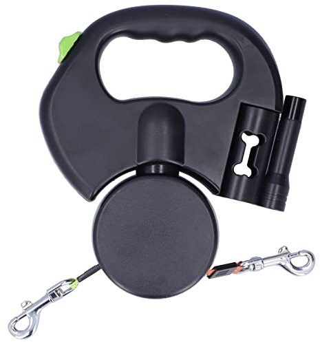 Sorandy Automatisch Ausziehbare Haustierleine, 1 Schleppleine, 2 Ausziehbare Doppel-Hundeleine für Kleine, Mittelgroße Hunde, Katzen Bis zu 22,6 Kg, Laufleine mit Taschenlampe