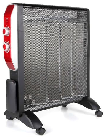 Radiador de mica 2000W | Estufa de mica negro y rojo | Radiador de mica bajo consumo | Silencioso calefactor de mica 4 ruedas