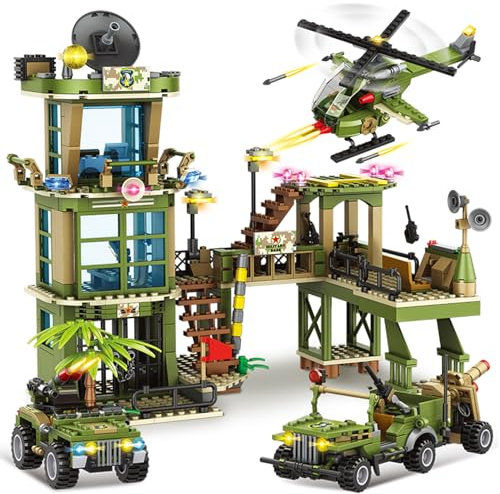 QLT QIAOLETONG City Polizeistation Polizei Spielzeug,City Polizei Klemmbausteine Bausteine mit Hubschrauber,polizeiauto Geschenk für Jungen Mädchen Alter 8-12