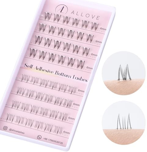 ALLOVE Selbstklebende Wimpern-Bündel Aufklebe-Unterwimpern Kein Kleber erforderlich Unter DIY-Wimpernverlängerungen Untere Wimpernbündel Vorgeklebte Cluster-Wimpern zur Selbst-Anwendung - Camellia 12