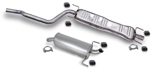 BESTPRICE Auspuff Schalldämpfer Set 1x Mittelschalldämpfer, 1x Endschalldämpfer, 6x Anschlagpuffer, 2x Bügelschelle Ø 60 mm Kompatibel mit OPEL ZAFIRA/ZAFIRA FAMILY B (A05)