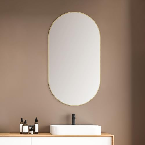 Talos Picasso Design Spiegel gold 50x90 cm – Eleganter Wandspiegel mit Aluminiumrahmen – Ideal für Badezimmer und modernes Ambiente – Hochwertiger Badspiegel in Gold