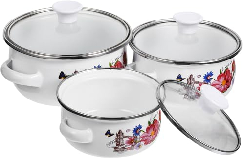 DEARMAMY 3pcs Enameled Pot Enamel Pan with Handle Small on Pans Stockpot Cooking Pot Binaural