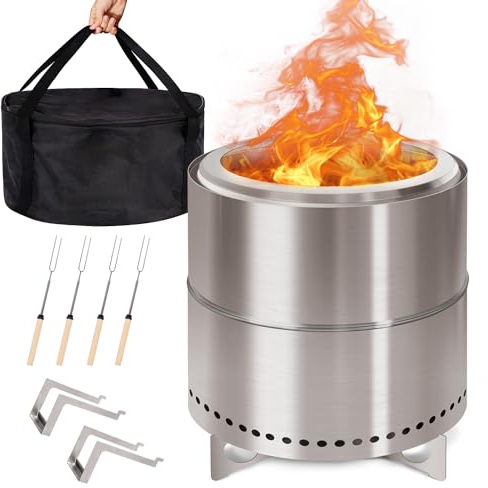 GreenVines Rauchlose Feuerstelle | 38,1 cm | Edelstahl-Feuerstelle | Tragbare Outdoor-Gruben mit Ständer für Camping | Solo-Holzfeuer | Raucharmer Ofen | Tasche & Sticks & Halter