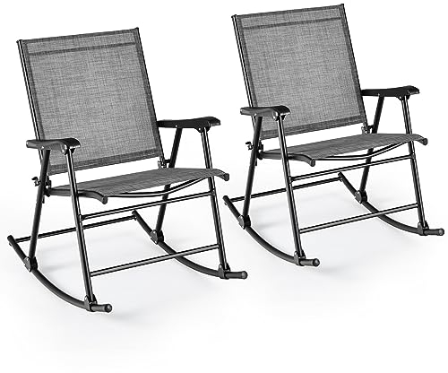 KOMFOTTEU Schaukelstühle klappbar, Gartenstühlen mit Armlehnen, Terrassenstühle Fußstütze, Balkonschaukel mit Traglast 150 kg, Klappstuhl für Terrasse, Strand