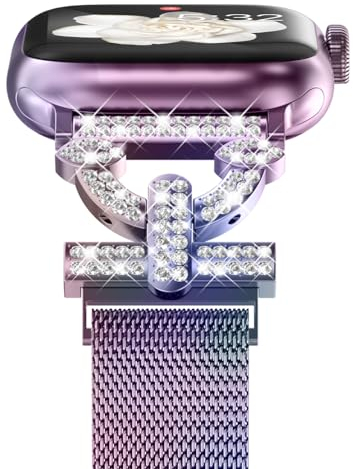 NewWays Milanaise Armband Kompatibel mit Apple Watch 38mm 40mm 41mm 42mm(Serie 10) Damen,Bling Edelstahl Magnetic Gliederarmband Ersatzarmband für iWatch SE Series 10/9/8/7/6/5/4/3/2/1,Farbig