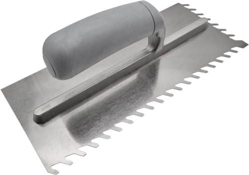 Maurerfreund, Profi Basic-Flowlinekelle, Fliesenleger, 10mm Zahnung, extra-lange 250mm Aluminiumstütze, Kunststoff-Griff, 280x120mm