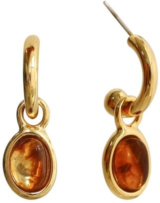 Miancheng Pendientes colgantes ovalados de ámbar, marrón+dorado, ovalado, pendientes cortos para mujer, niña (29 mm), cobre chapado en oro