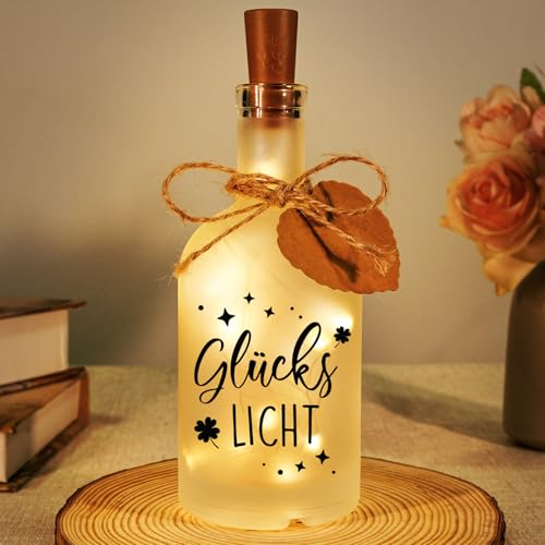 Geschenke für Frauen, Geburtstagsgeschenk für Frauen - LED Flaschenlicht mit Spruch Glückslicht,Geburtstag Geschenk für Frauen Freundin,Beleuchtete Dekoflasche mit Stopfen, Frauen Weihnachten Hochzeit