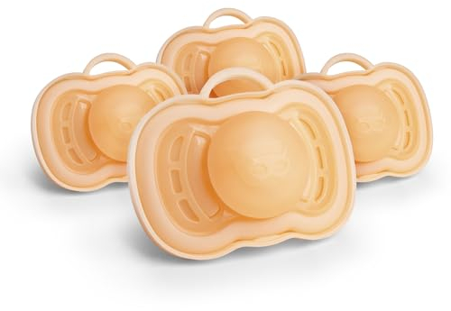 Herobility Gentle Pacifiers – Protective case – BPA-free – Large air vents – 6 – 24 months – 4-pack – Peach
