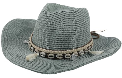 Lifup Chapeau de Cowboy de Paille Chapeau de Cowboy Western Femme Homme Large Bord Chapeau de Soleil Vert