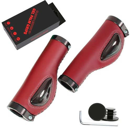 ROGTYO Poignées de guidon de vélo ergonomiques avec verrouillage des deux côtés, 22 mm, antidérapantes, pour VTT, vélo de route, vélo de trekking, vélo électrique, vélo de ville, vélo pliant (rouge)