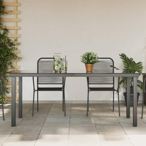 CFODOJ Table de jardin en aluminium et verre Noir 190 x 90 x 74 cm