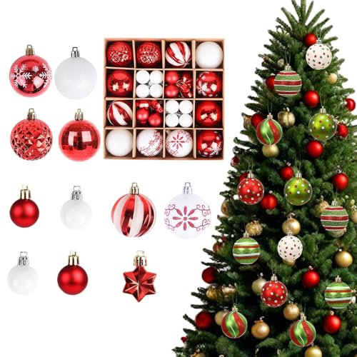 YZMXIY Weihnachtskugeln Set, 44 Stück Weihnachtsbaumskugeln Weihnachtsdeko,3-6cm Rot und Weiß Weihnachten Deko mit Aufhänger Christbaumkugeln Weihnachtsbaumschmuck Hängender Baumschmuck (Rot/Weiß)