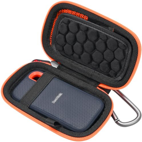 RAIACE Étui de Rangement Rigide Compatible avec Le SSD Portable SanDisk Extreme 250 Go/500 Go/1 to/2 to, Sac de Rangement avec Fermeture éclair Orange - Noir (Doublure Noire)