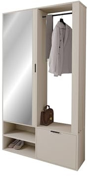 Mirjan24 Garderoben-Set Raldento mit Spiegel, Kleiderstange, Schuhschrank und Fächer, Wandgarderobe, Flurgarderobe, Kompaktgarderobe (Cashmere)