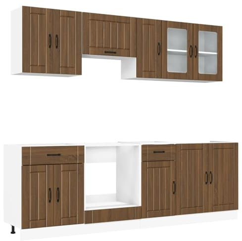 vidaXL 8-TLG. Küchenschrank-Set Lucca Braun Eichen-Optik Holzwerkstoff, Küchenzeile, Küchenschrank, Schrank, Hängeschrank, Spülenunterschrank, Küchenmöbel