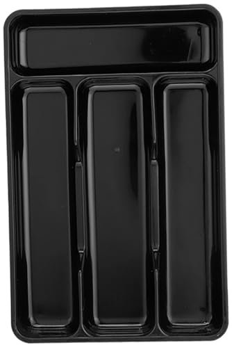 Csafyrt Soporte de cubiertos Small Kitchen Utensil Cajón Organizador de plástico Organizador de plástico Soporte de utensilios de plástico con 4 compartimentos bandeja de cubiertos negros