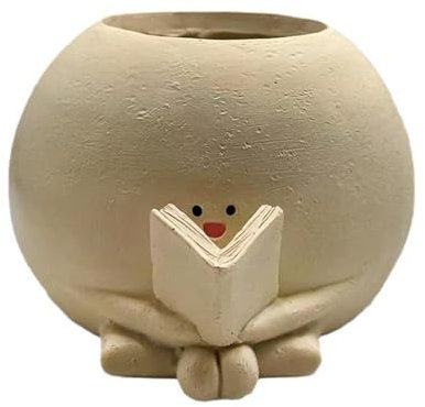 Fenteer Plant Pot Planter Reading Books Shape Sculpture Organizer Cute Unique Ornament Container for Kitchen Home Room Desktop Garden
