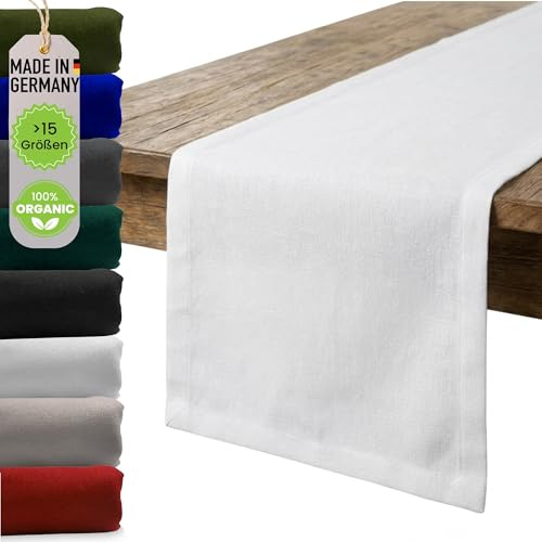 chambry Premium Tischläufer 100% Baumwolle (Canvas) - Handarbeit Made in Germany - nachhaltige hochwertige Tischdekoration - Weiß 40cm x 280cm