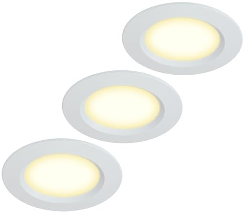 HCFEI - Lot de 3 spots encastrables pour meubles - 12V - Ultraplats - 3W - LED - 55mm - avec câble de 2M - IP44 - Spot de plafond pour armoires de salle de bain, vitrines, meubles et placards (Blanc