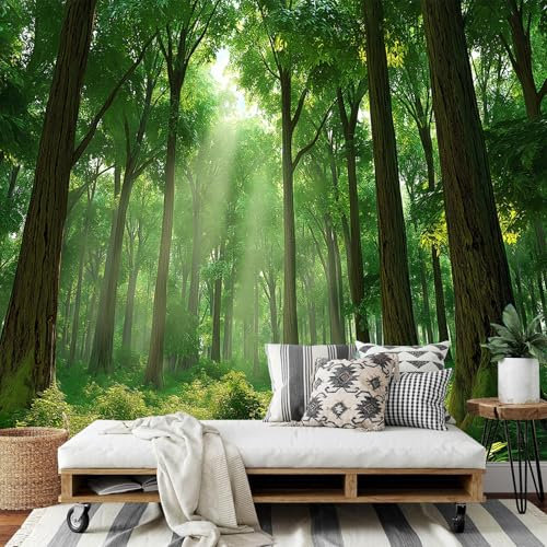 NAWVNMI Wald Tapete für Kinderzimmer, Abziehbare und Aufklebbare Tapete, Sonnige Bäume, Selbstklebendes Entfernbares Wandbild für Wände (250x180cm), Wandaufkleber für Schlafzimmer