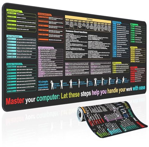 Étanche Grand Tapis De Souris Gaming XXL - 900X400 mm - Excel Cheat Sheet Mouse Pad - sous Main Bureau - Tapis d'ordinateur avec raccourcis Excel